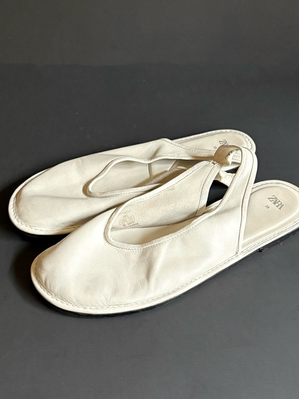 Zara Cream Leather Slingback Mules
